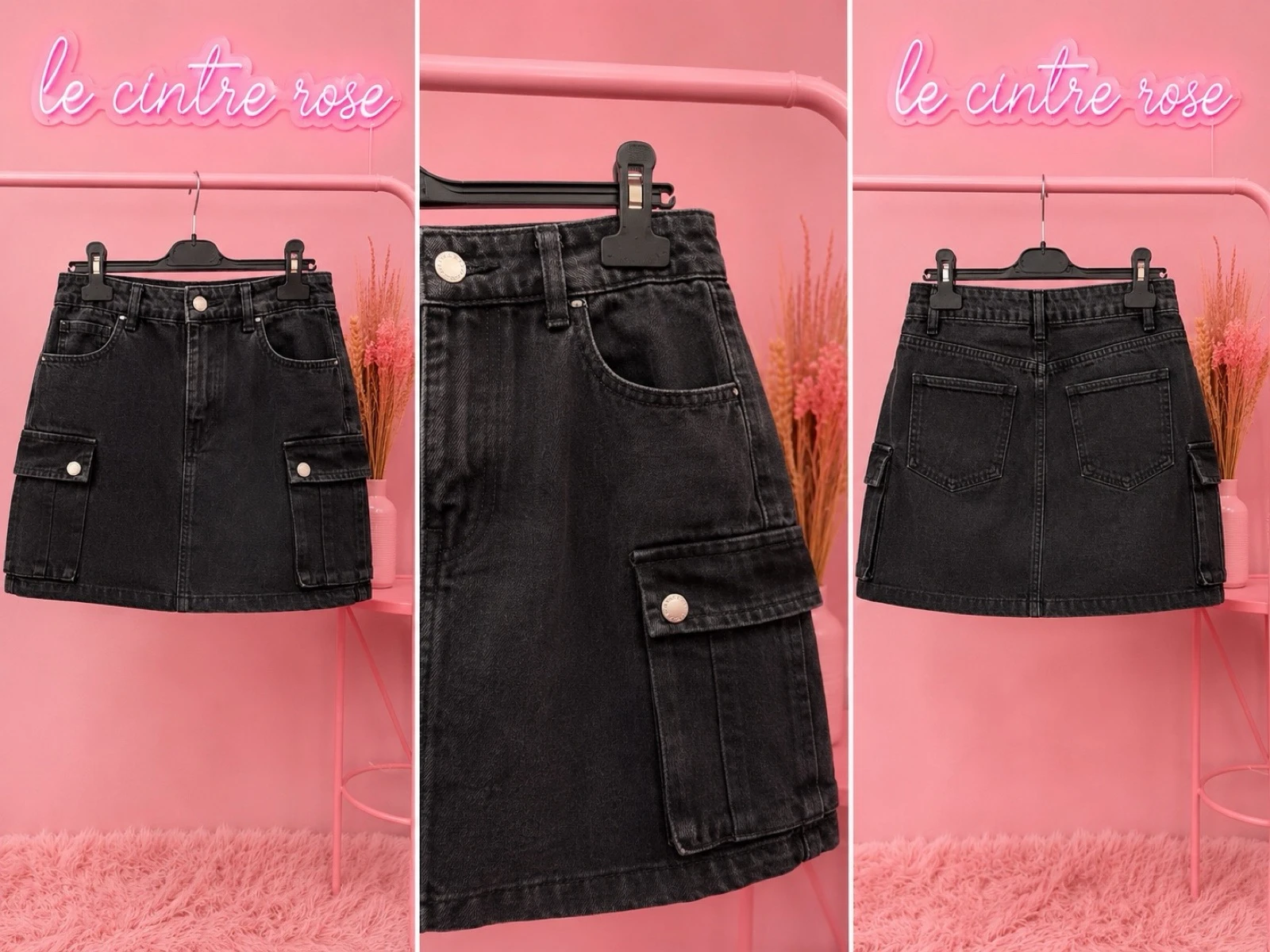 Jupe courte en jean noir style cargo 
